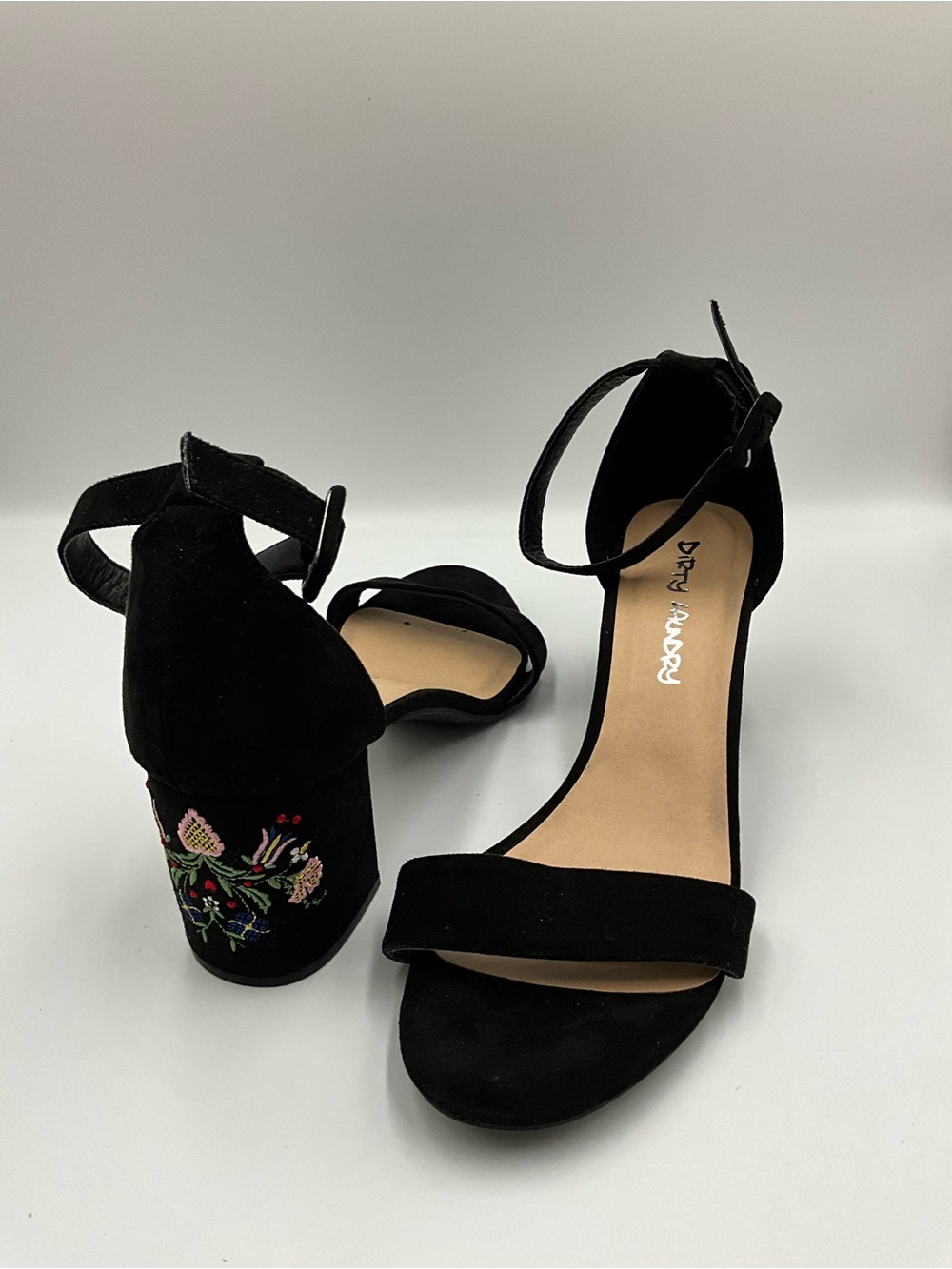 Dirty Laundry Sandals Size 11 Black Suede Embroidered Block Heel Sandals